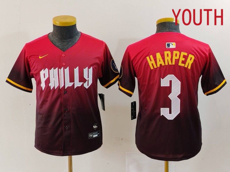 Youth Philadelphia Phillies #3 Harper Red City Edition 2024 Nike MLB Jersey style 1->philadelphia phillies->MLB Jersey